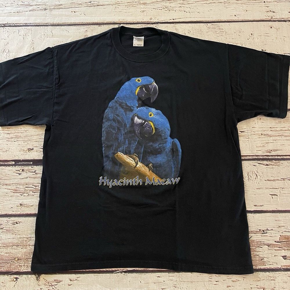 Hyacinth Macaw T-Shirt Size XL Gildan Tags Black Men